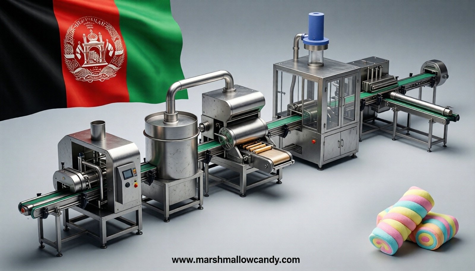 marshmallow production line in Afghanistan