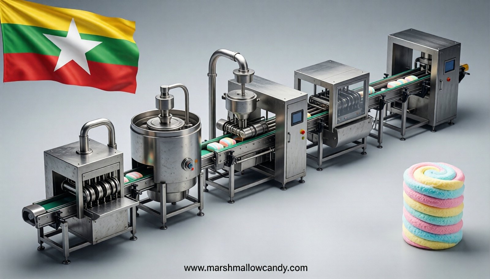 marshmallow production line in Myanmar