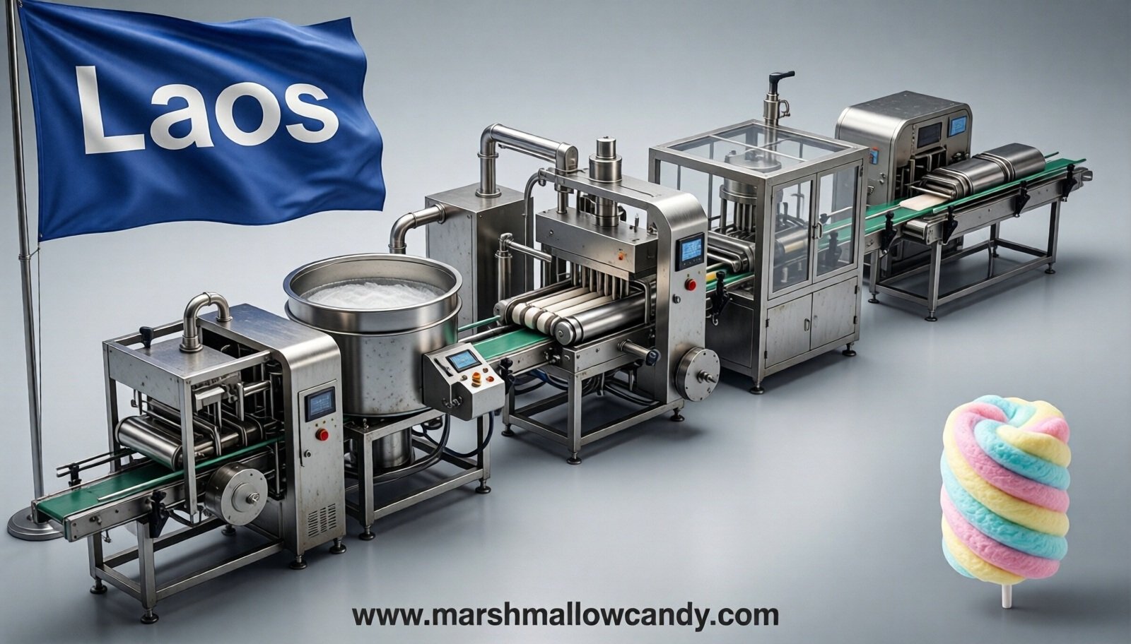 marshmallow production line in Laos