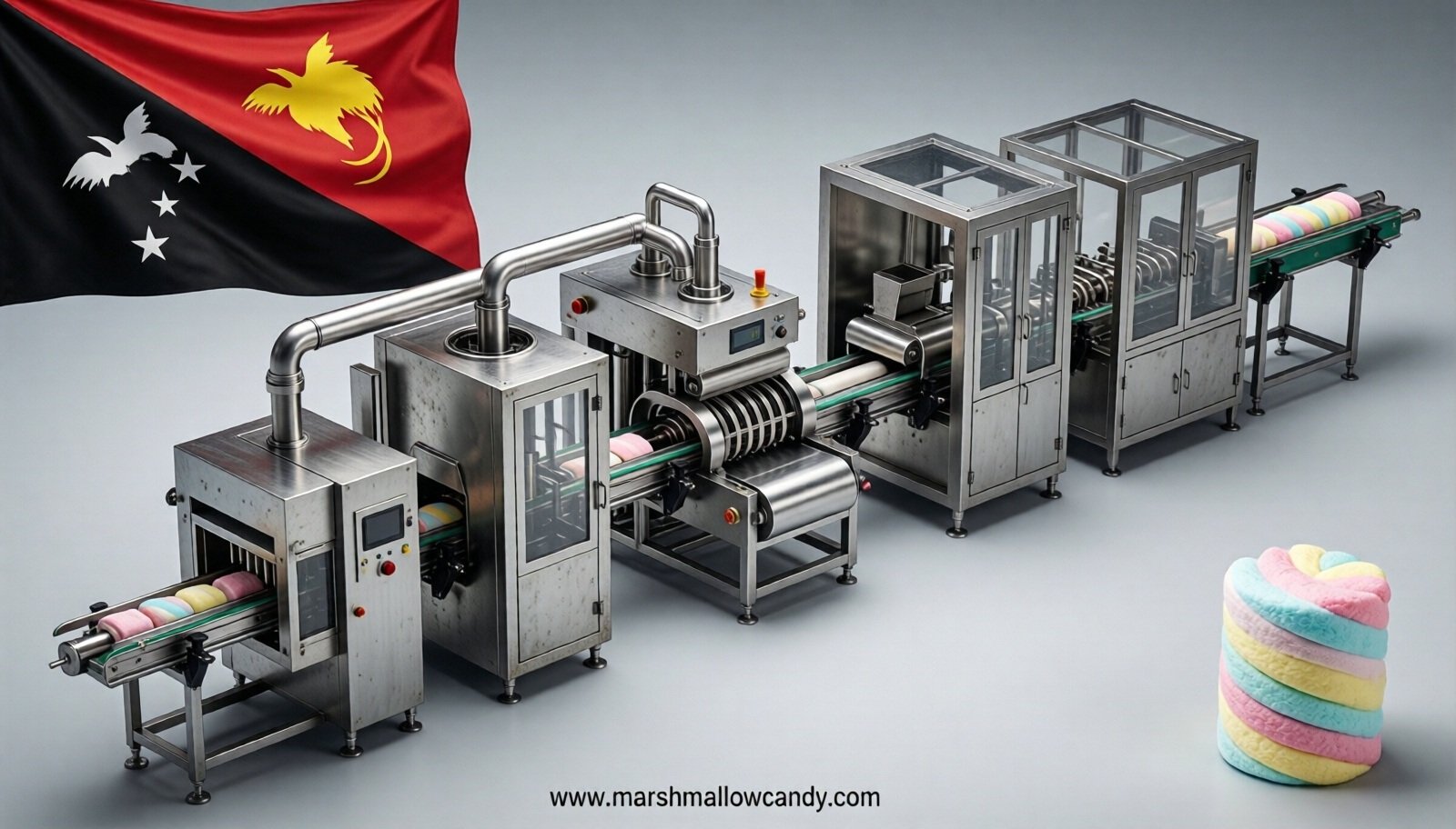 marshmallow production line in Papua New Guinea